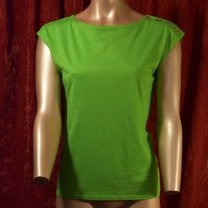 Talbots Petites: Green Top with Gold Tone Buttons